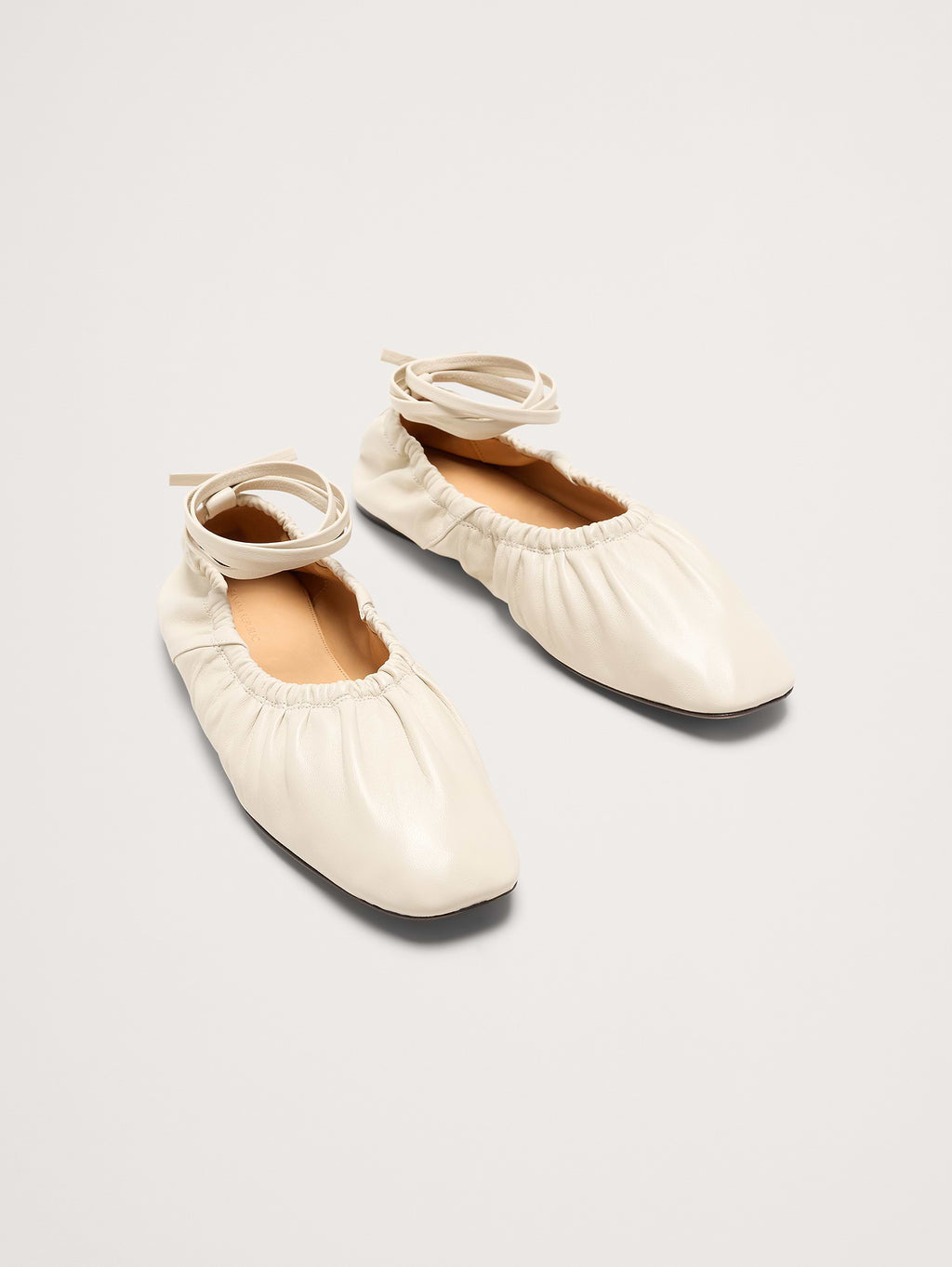 Ruched Leather Ballet Flat - Bone