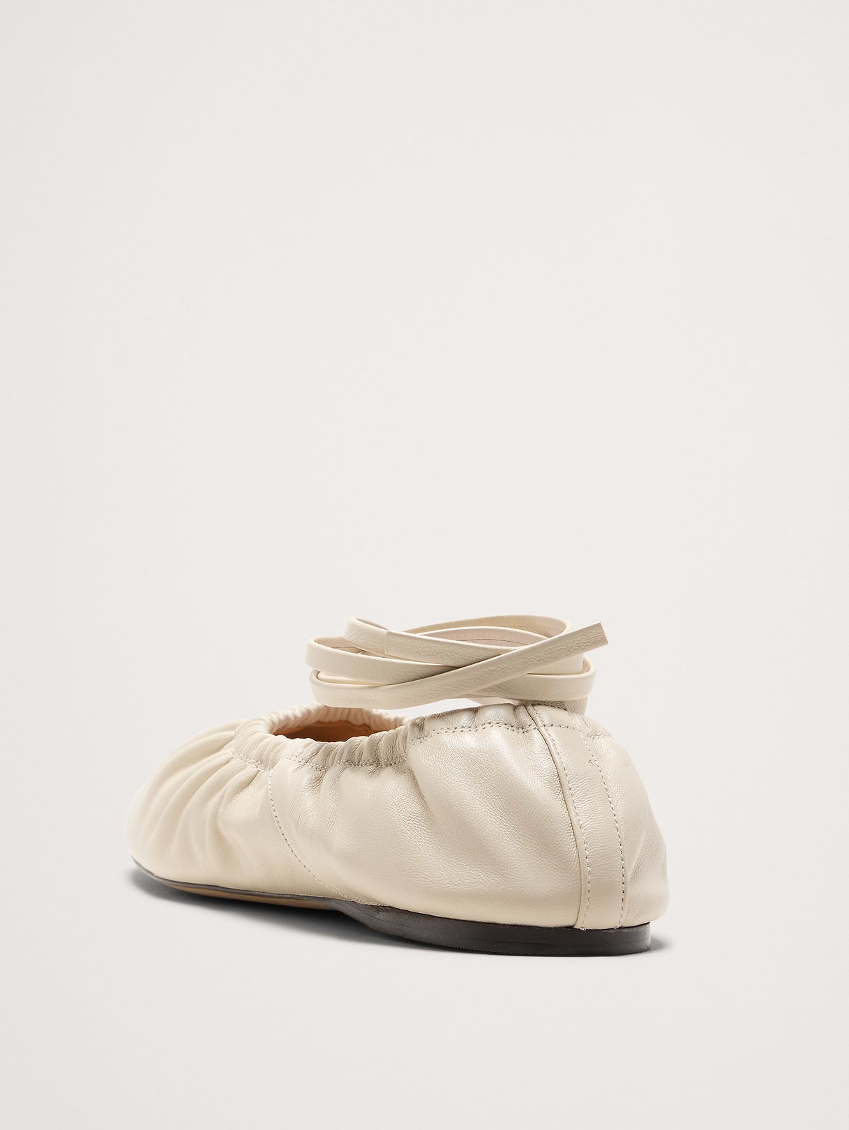 Ruched Leather Ballet Flat - Bone