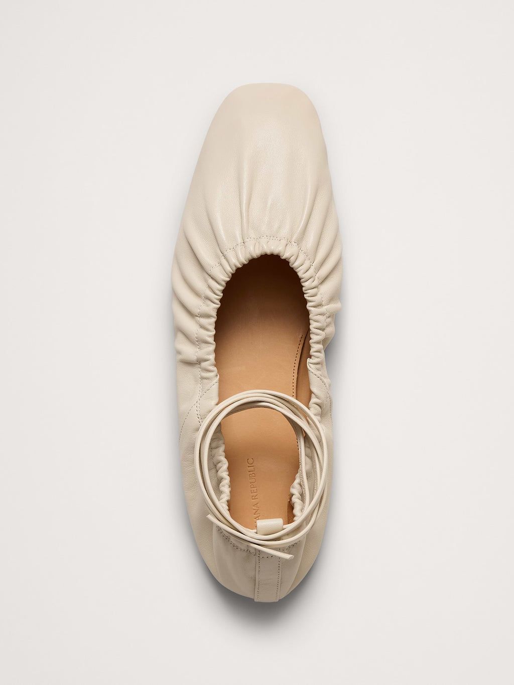 Ruched Leather Ballet Flat - Bone