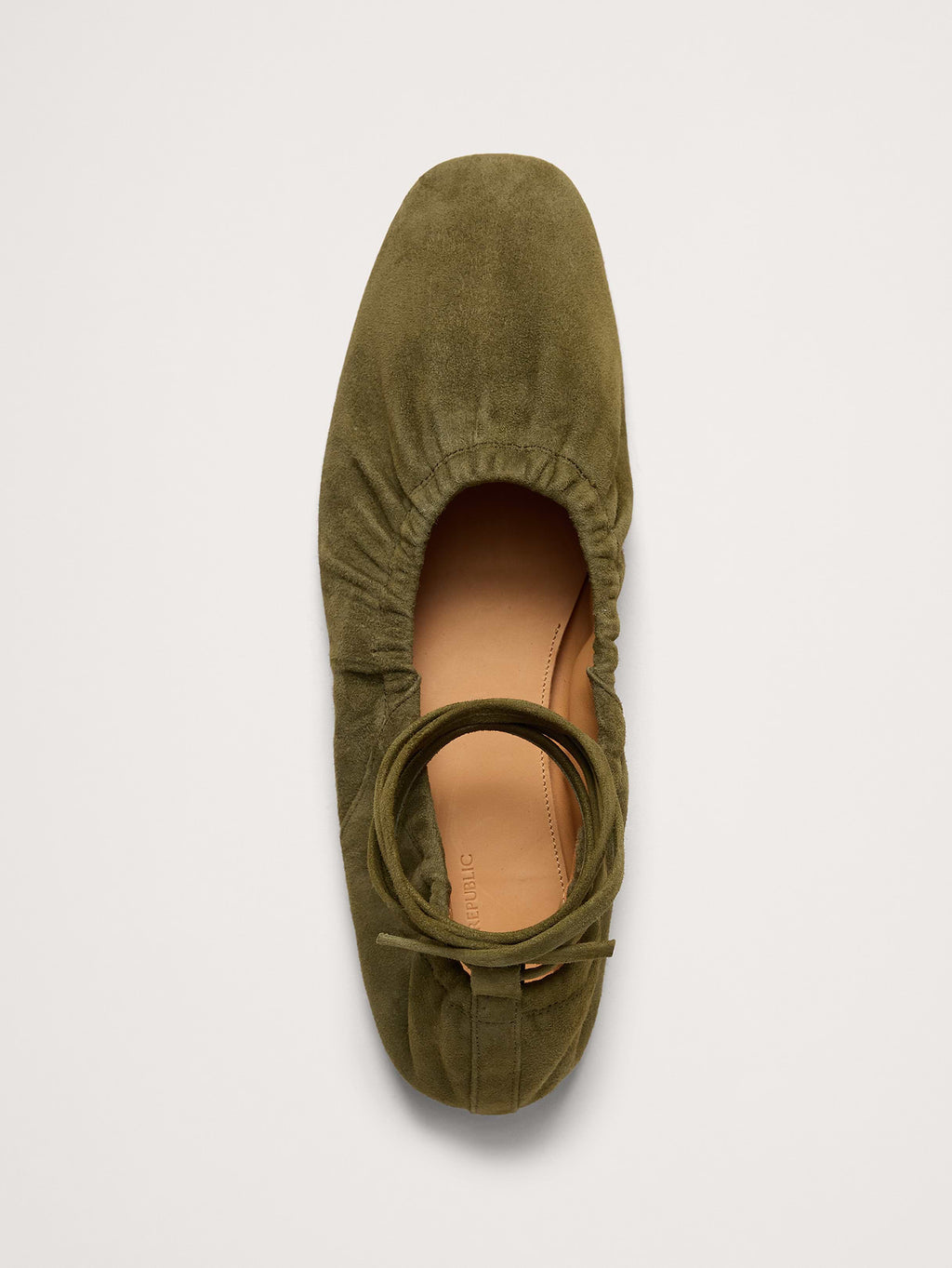 Ruched Suede Ballet Flat - Sage Green