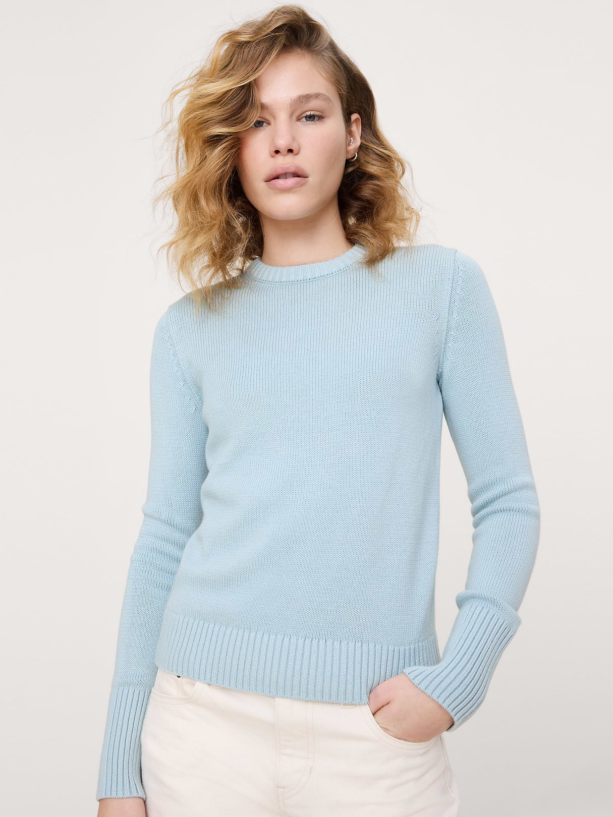 Cotton-Silk Crew-Neck Sweater - Fresh Air Blue