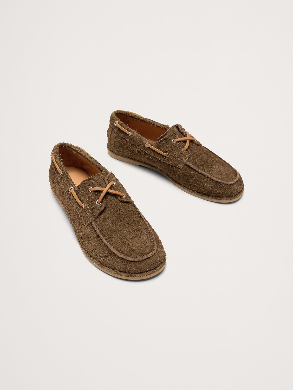Textured Italian Suede Boat Shoe - Olive Green