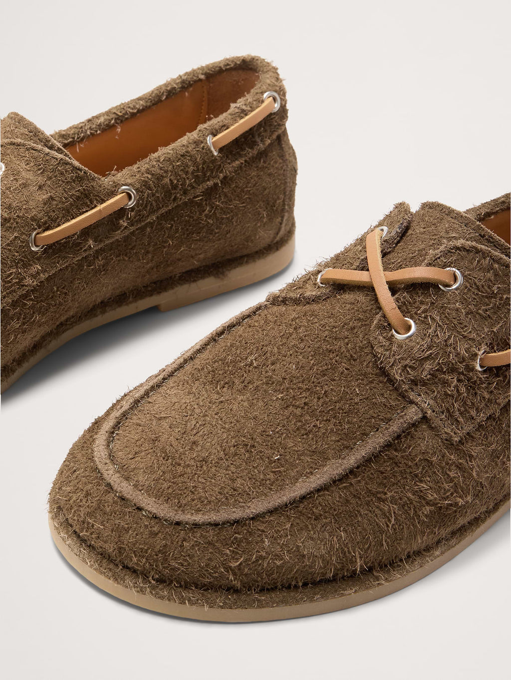 Textured Italian Suede Boat Shoe - Olive Green