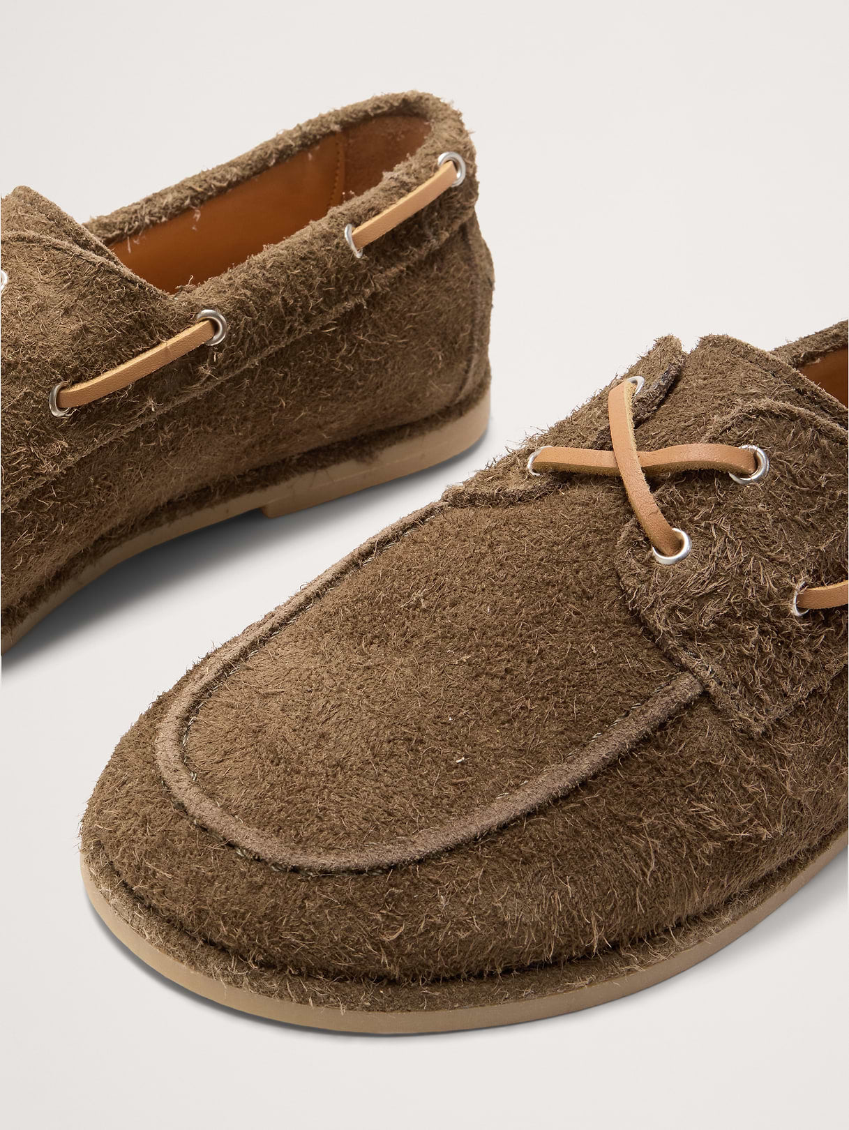 Textured Italian Suede Boat Shoe - Olive Green