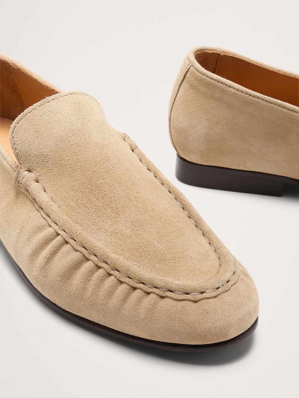 Italian Suede Moc-Toe Loafer - Natural Beige
