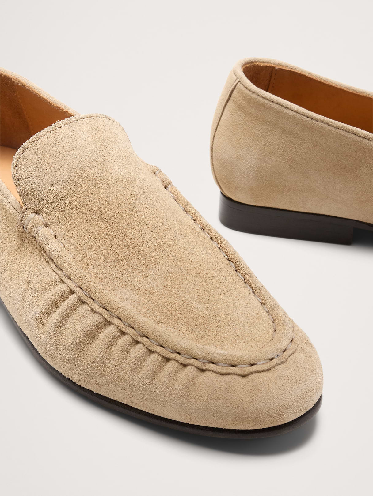 Italian Suede Moc-Toe Loafer - Natural Beige