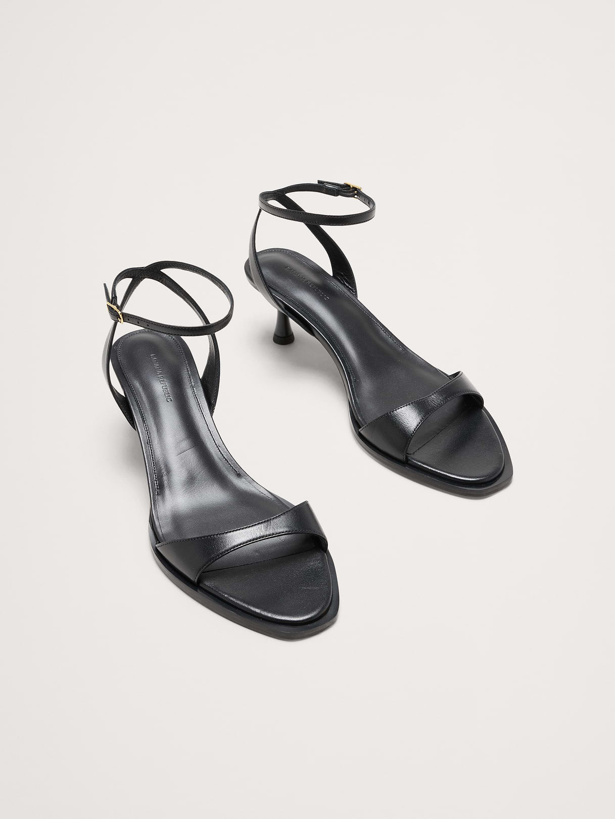 Italian Leather Kitten-Heel Sandal - Black