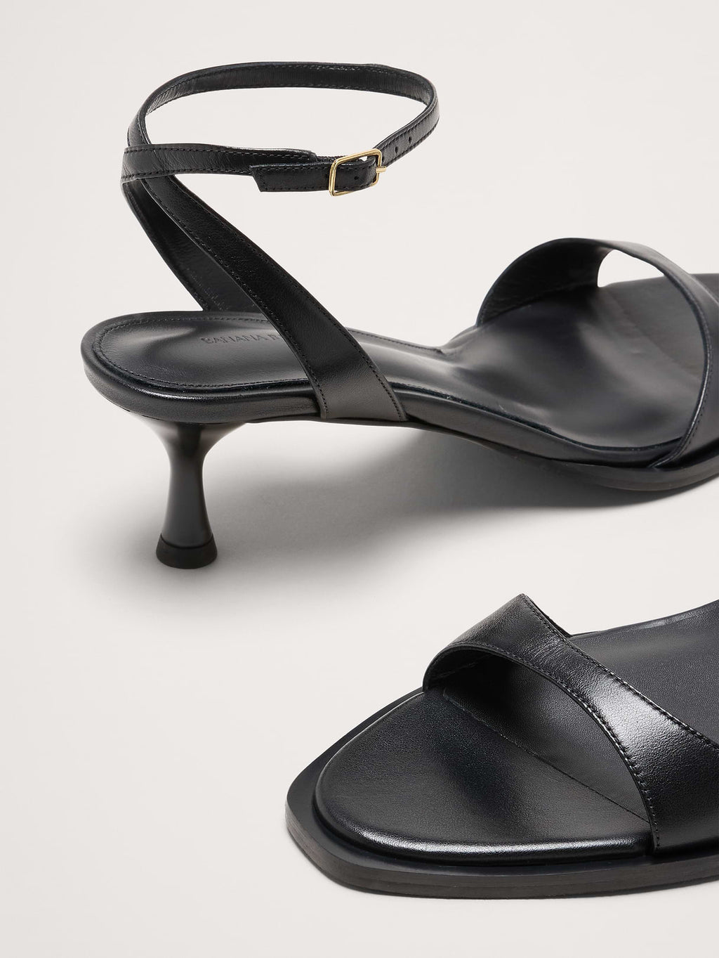 Italian Leather Kitten-Heel Sandal - Black