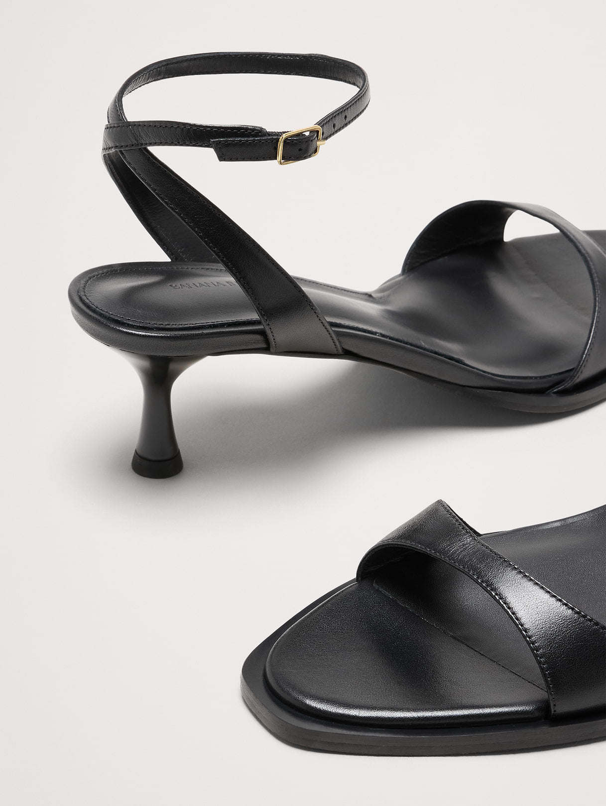Italian Leather Kitten-Heel Sandal - Black