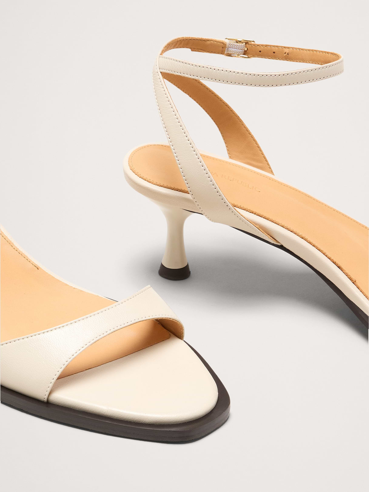 Italian Leather Kitten-Heel Sandal - Bone