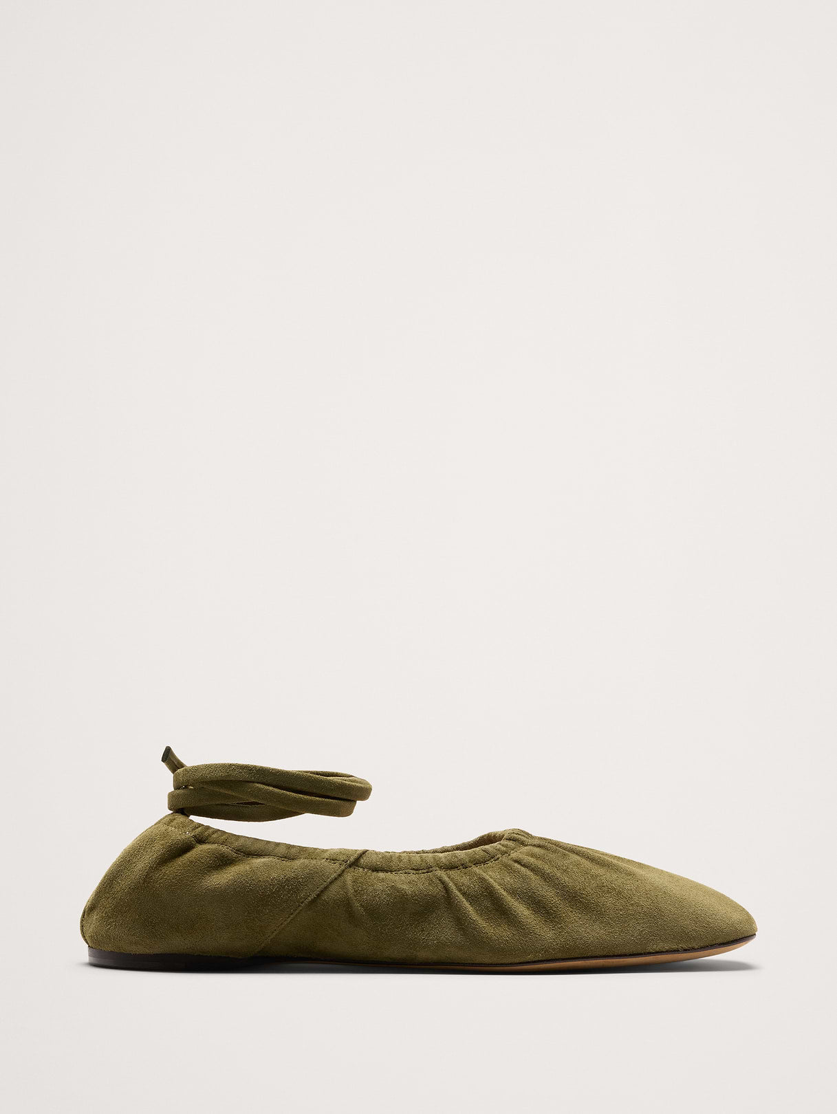 Ruched Suede Ballet Flat - Sage Green