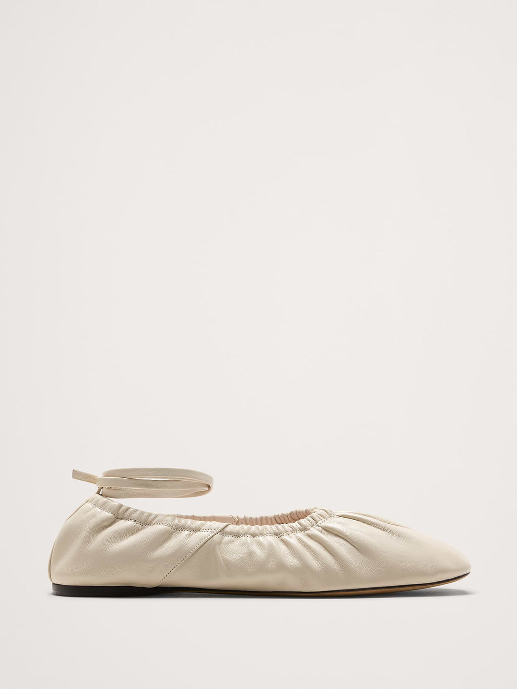 Ruched Leather Ballet Flat - Bone