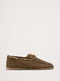 Textured Italian Suede Boat Shoe - Olive Green