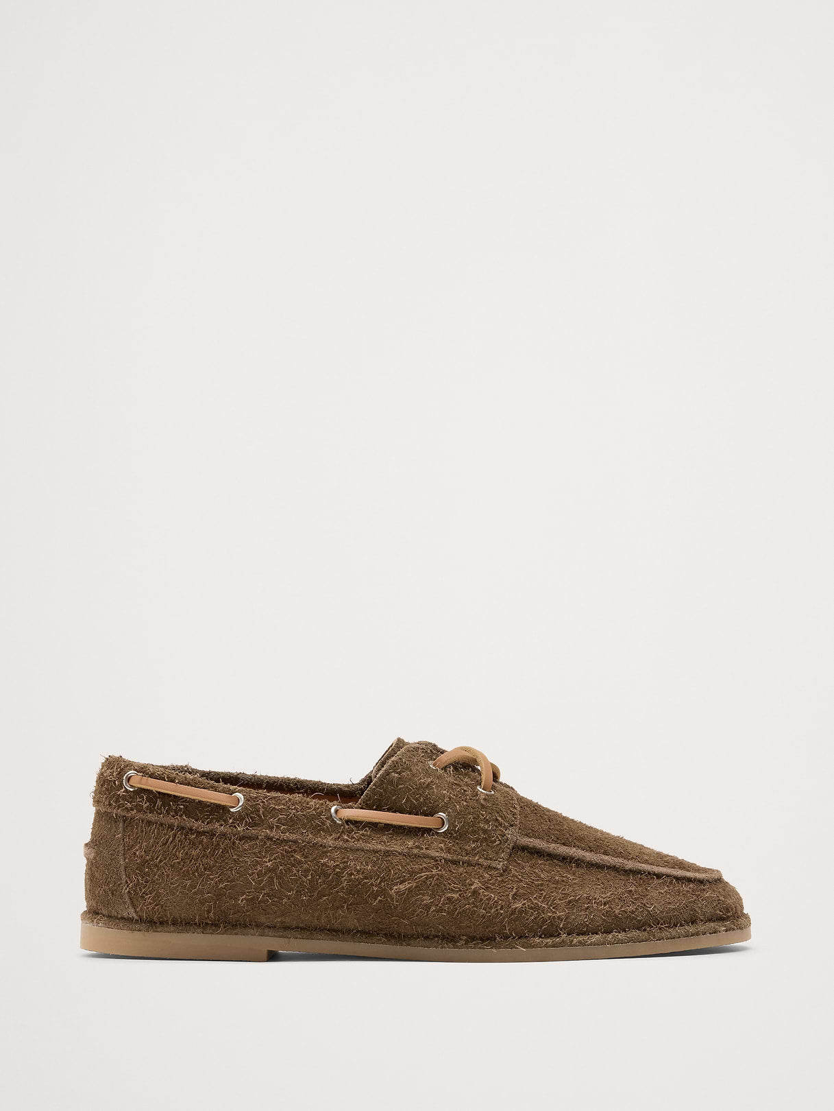 Textured Italian Suede Boat Shoe - Olive Green