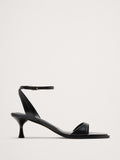 Italian Leather Kitten-Heel Sandal - Black