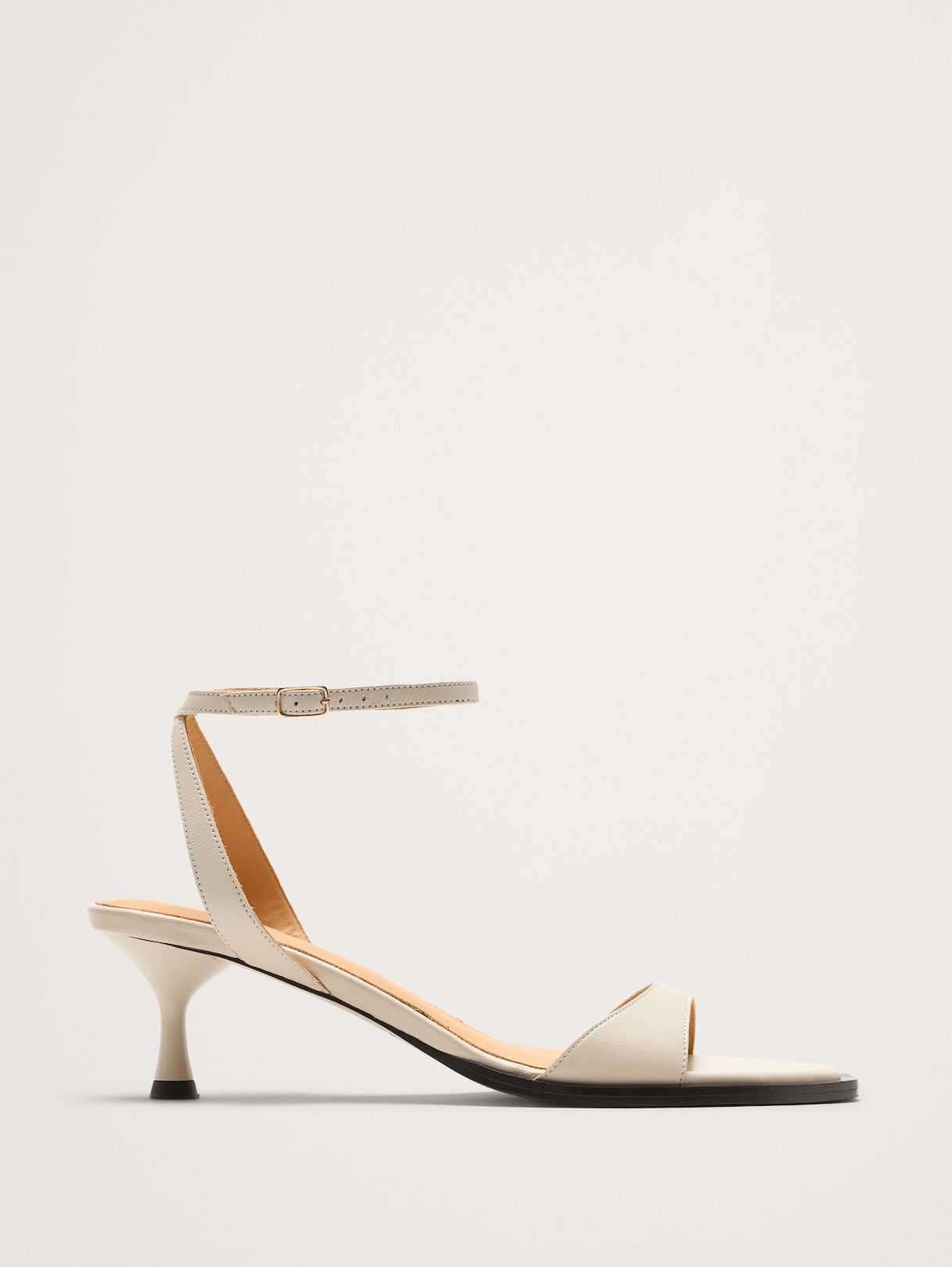 Italian Leather Kitten-Heel Sandal - Bone