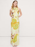 Viscose-Linen Cowl-Neck Dress - Green Floral Gid