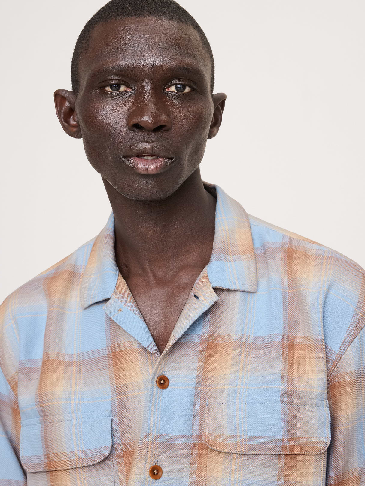 Relaxed-Fit Washed Cotton Resort Shirt - Blue Plaid
