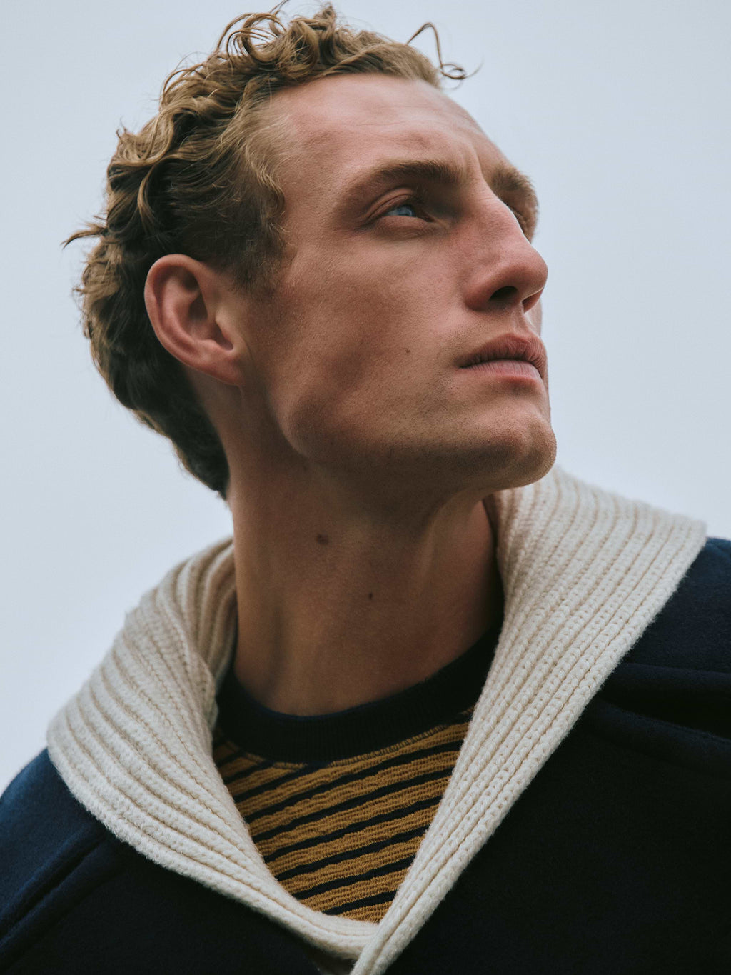 Ribbed Shawl-Collar Sweater - Ivory