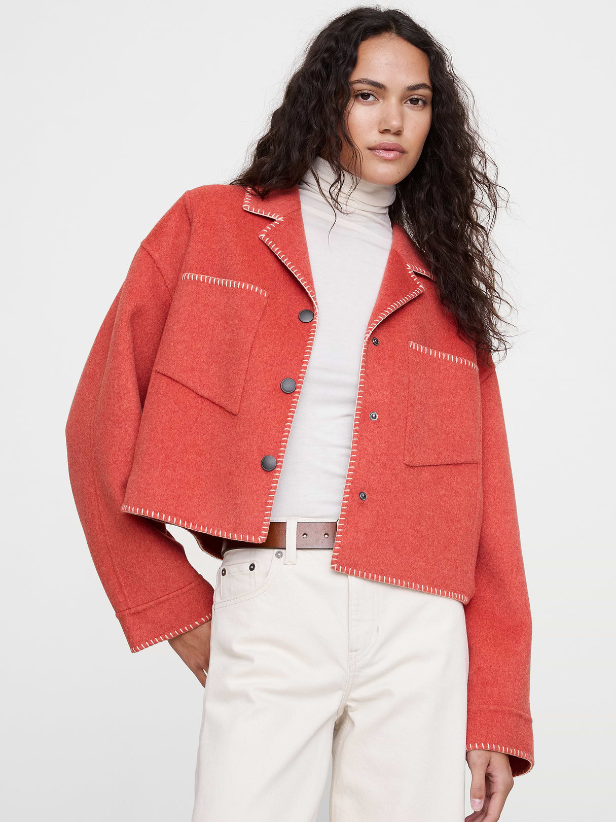 Double-Faced Short Jacket with Blanket Stitch - Harbor Sunset Orange