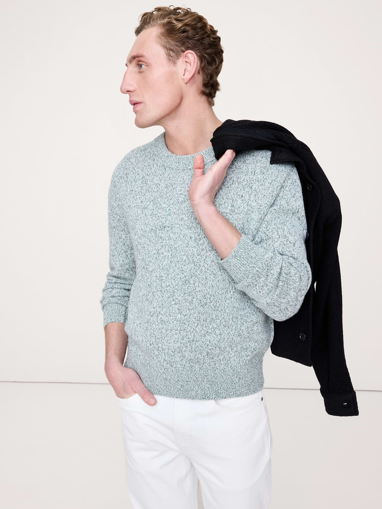 Cashmere-Cotton Crew-Neck Sweater - Heather Green