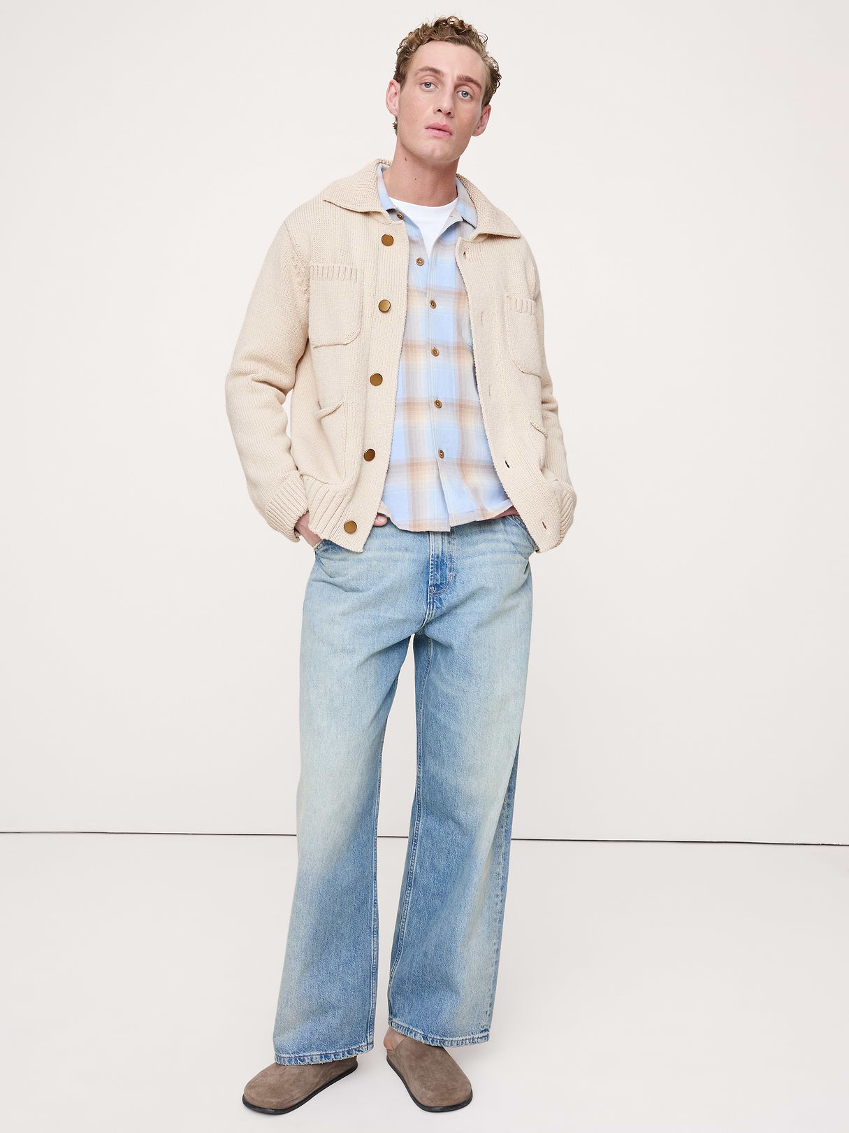 Italian Cotton-Blend Sweater Jacket - Light Khaki Beige