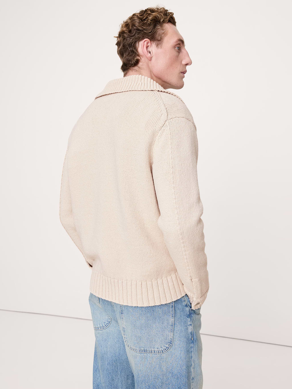 Italian Cotton-Blend Sweater Jacket - Light Khaki Beige