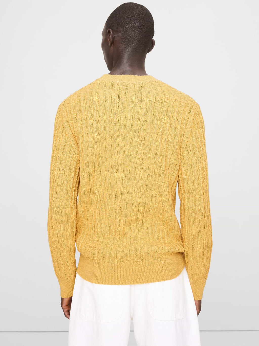 Cotton-Linen Blend Crew-Neck Sweater - Toffee Golden Yellow