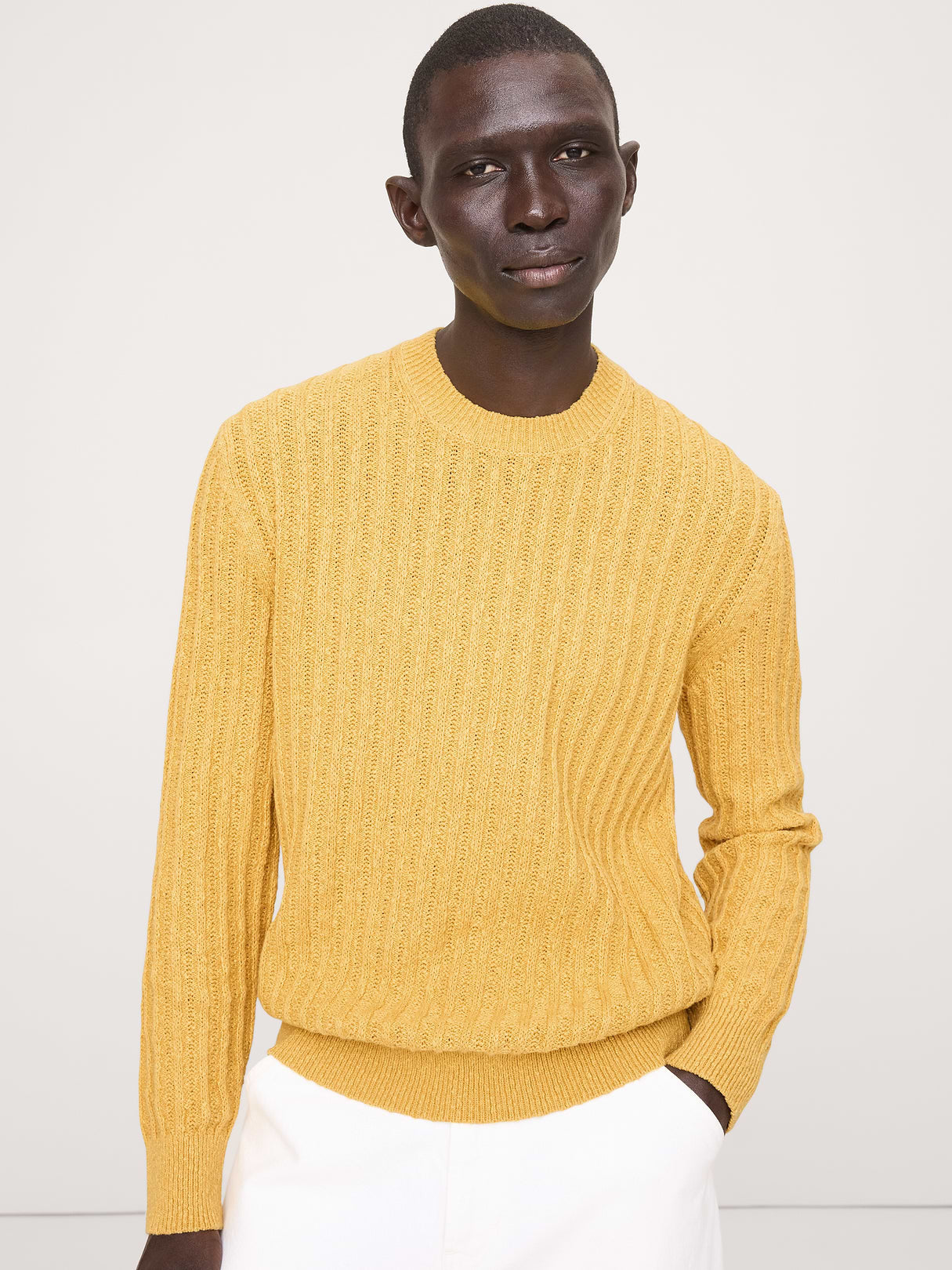 Cotton-Linen Blend Crew-Neck Sweater - Toffee Golden Yellow