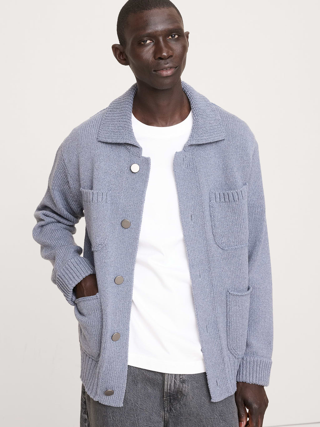 Italian Cotton-Blend Sweater Jacket - Heather Denim Blue