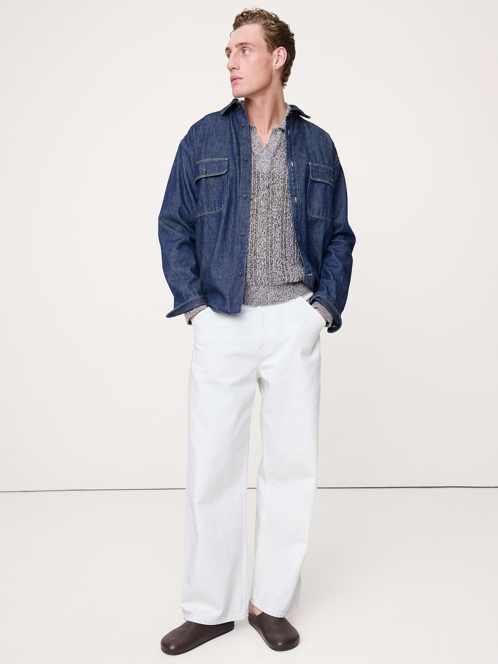 Cotton-Blend Zig-Zag Sweater Polo - Salt, Pepper, & Camel Marl
