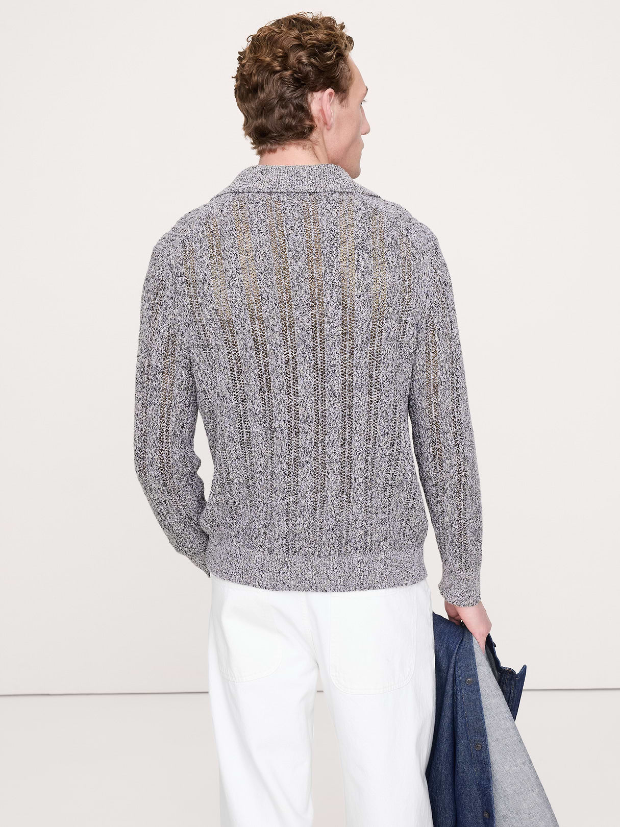 Cotton-Blend Zig-Zag Sweater Polo - Salt, Pepper, & Camel Marl