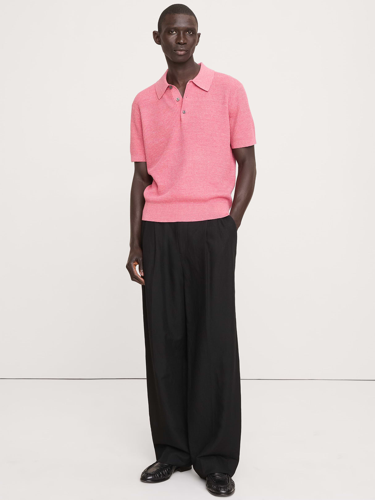 Linen-Cotton Sweater Polo - Pink Spring Tulip