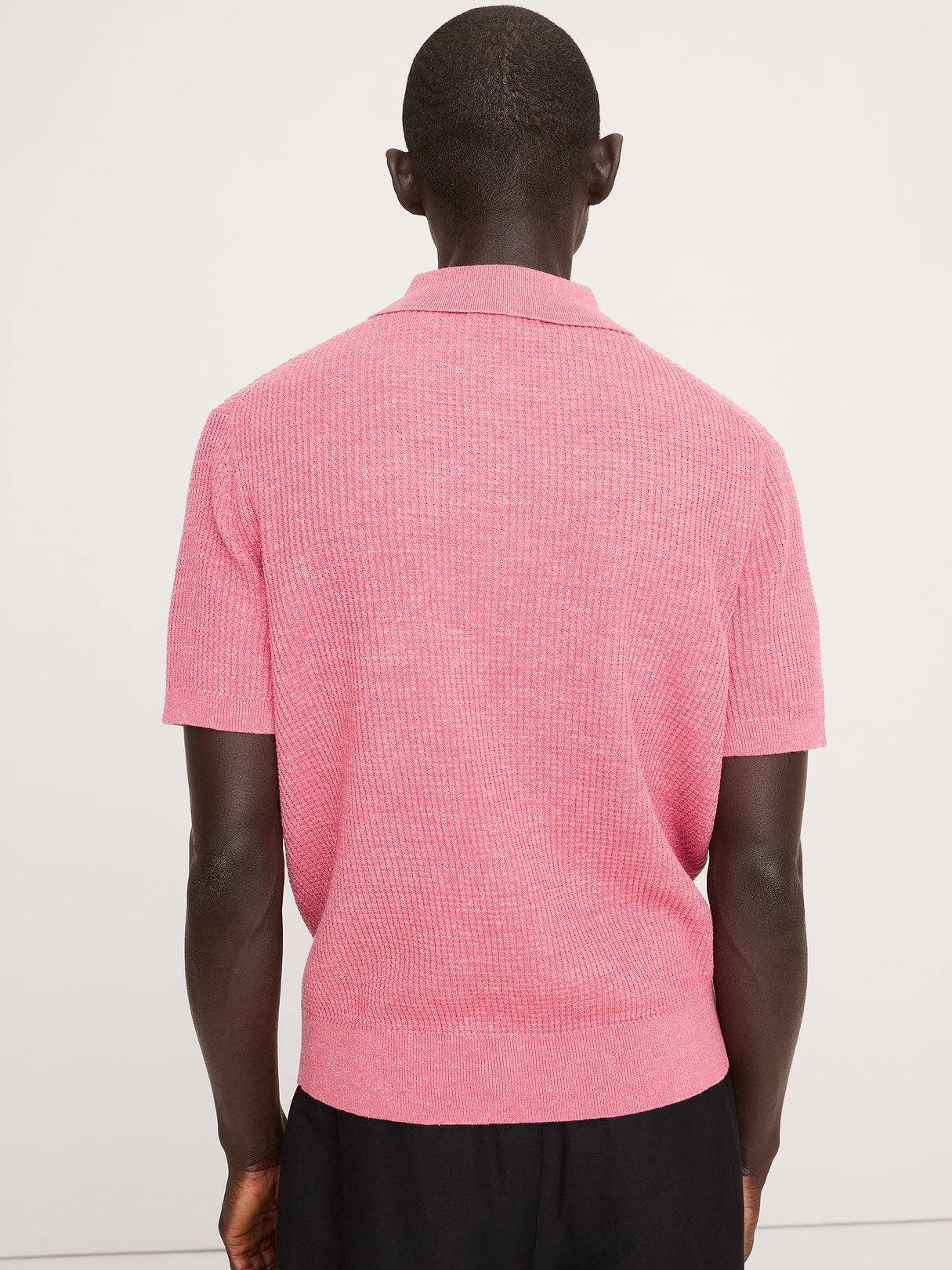 Linen-Cotton Sweater Polo - Pink Spring Tulip
