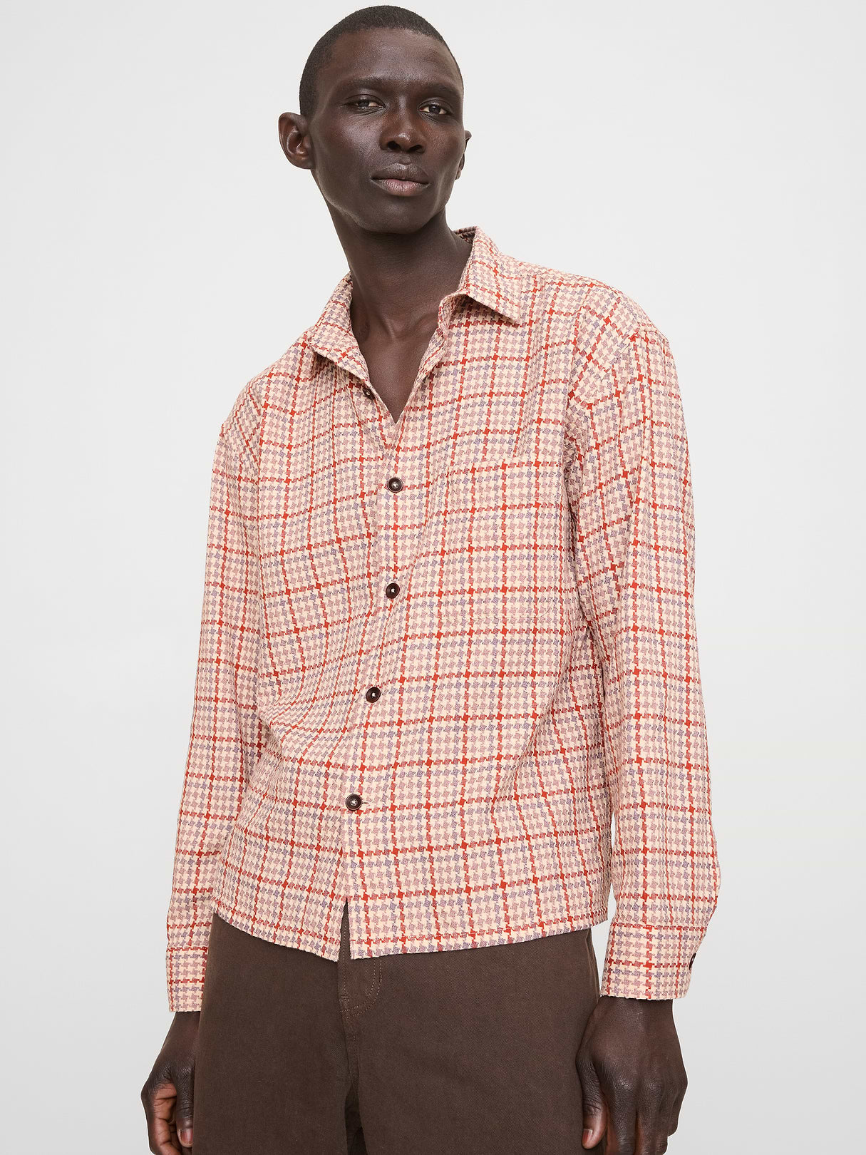 Relaxed-Fit Houndstooth Shirt - Red