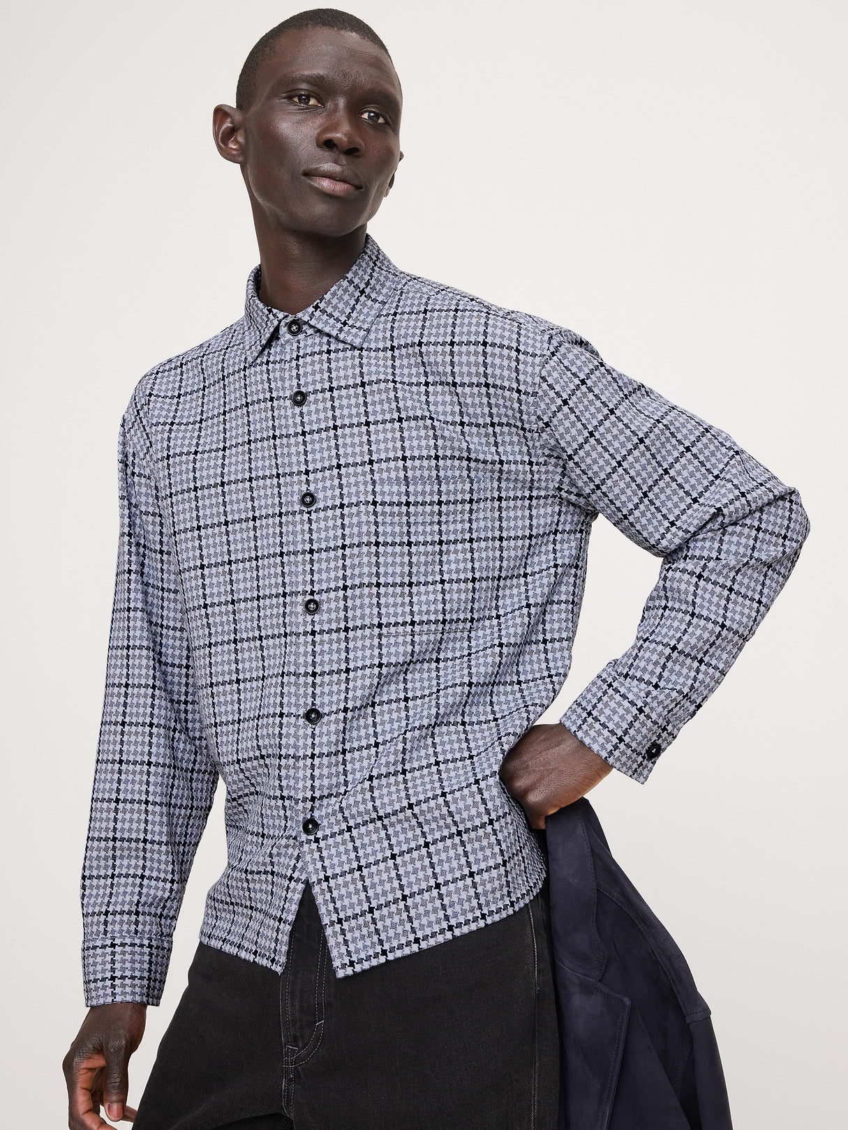 Relaxed-Fit Houndstooth Shirt - Blue