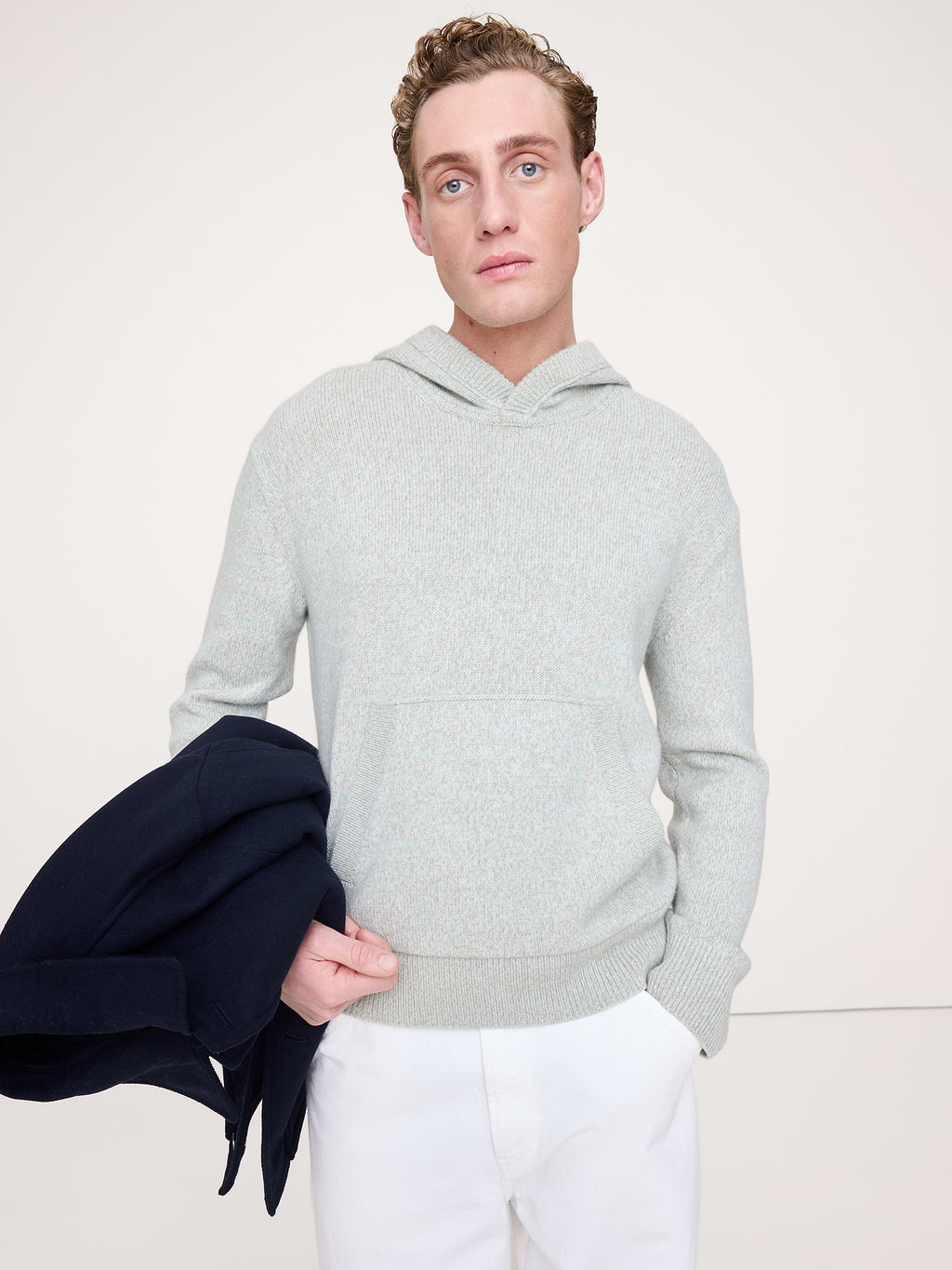 Cashmere-Cotton Sweater Hoodie - Serene Sage Green