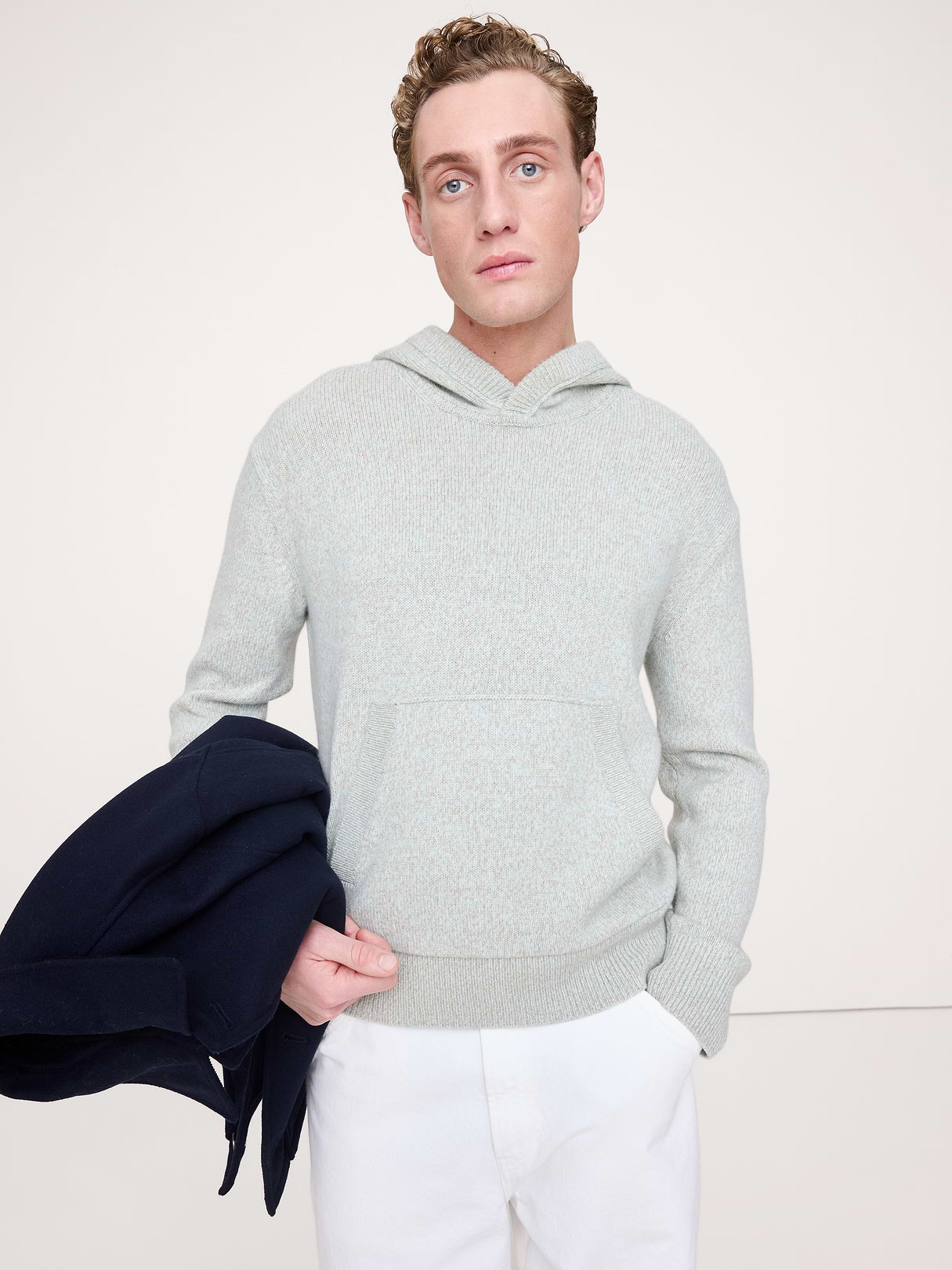 Cashmere-Cotton Sweater Hoodie - Serene Sage Green
