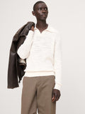 Linen-Cotton Slub Sweater Polo - Cream White
