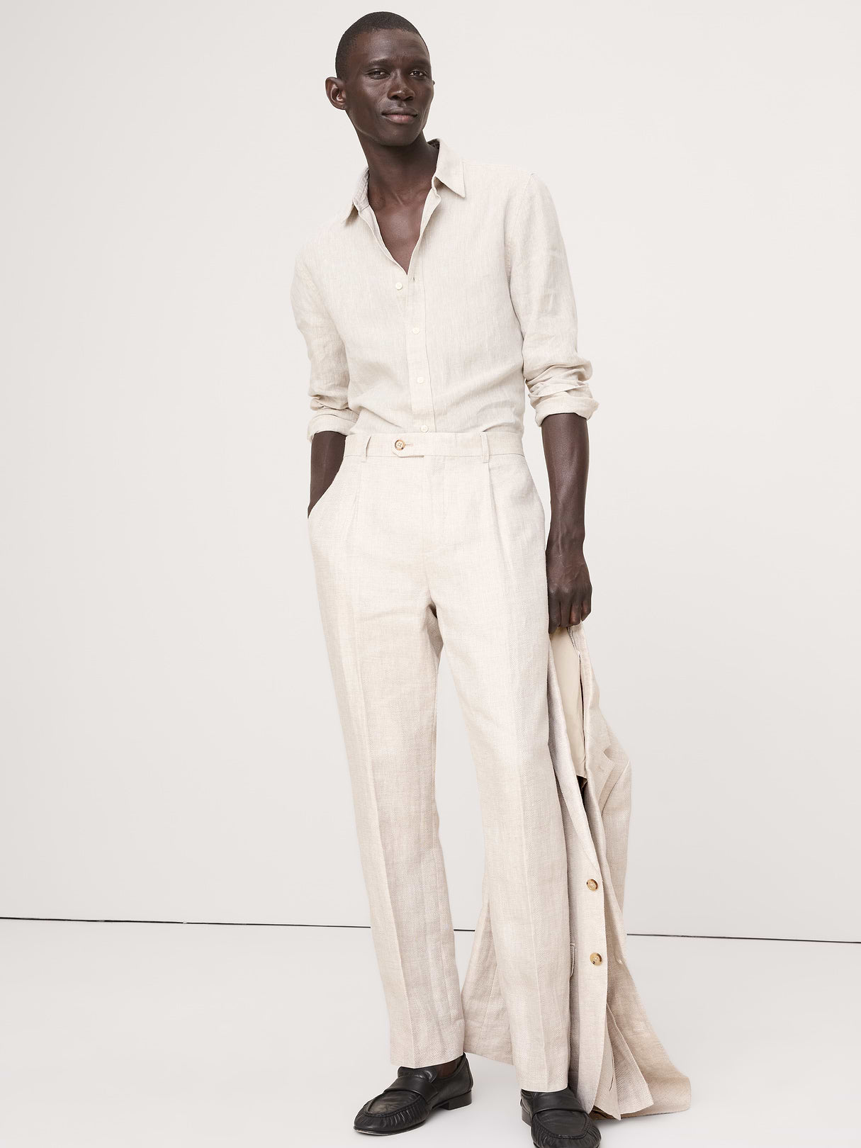 Tailored Slim-Fit Herringbone Linen Suit Pant - Natural