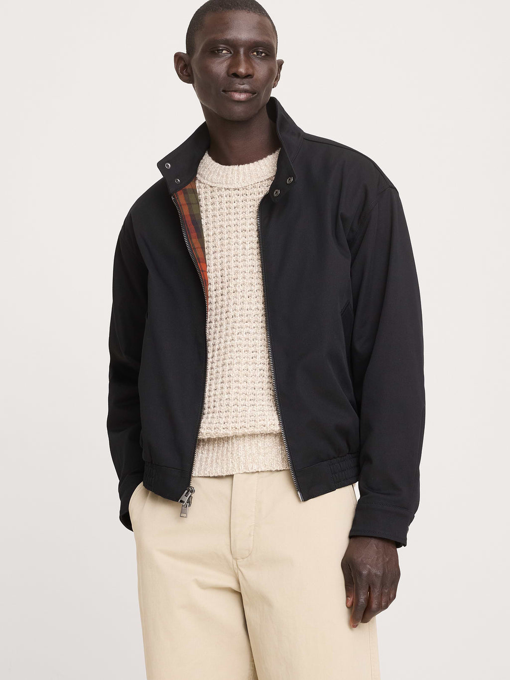 Cotton Twill Harrington Jacket - Black