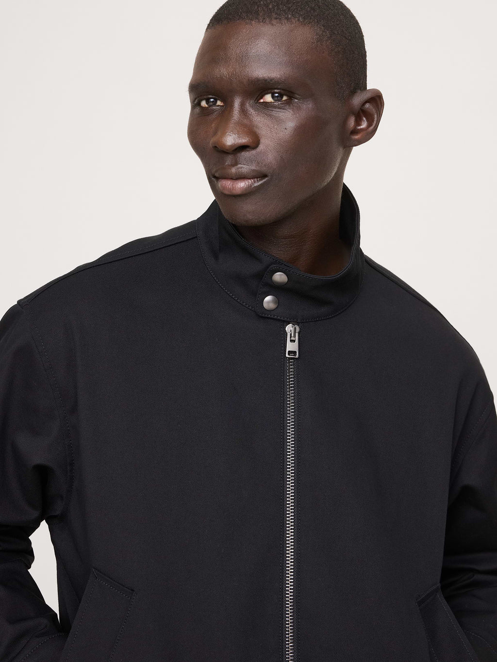 Cotton Twill Harrington Jacket - Black