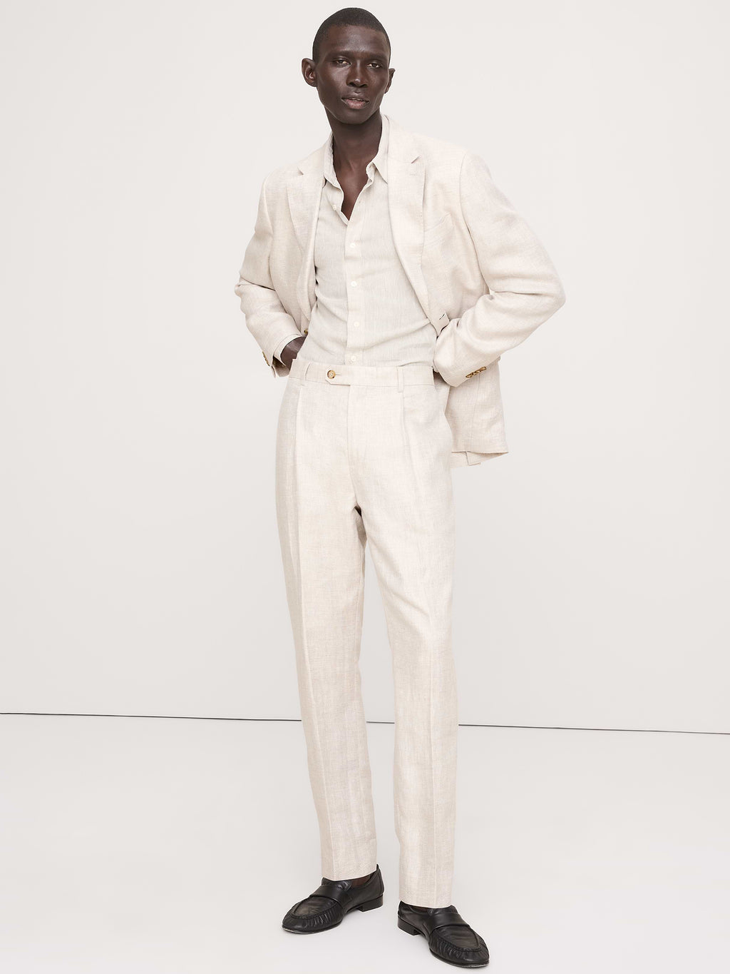 Tailored Slim-Fit Herringbone Linen Suit Pant - Natural