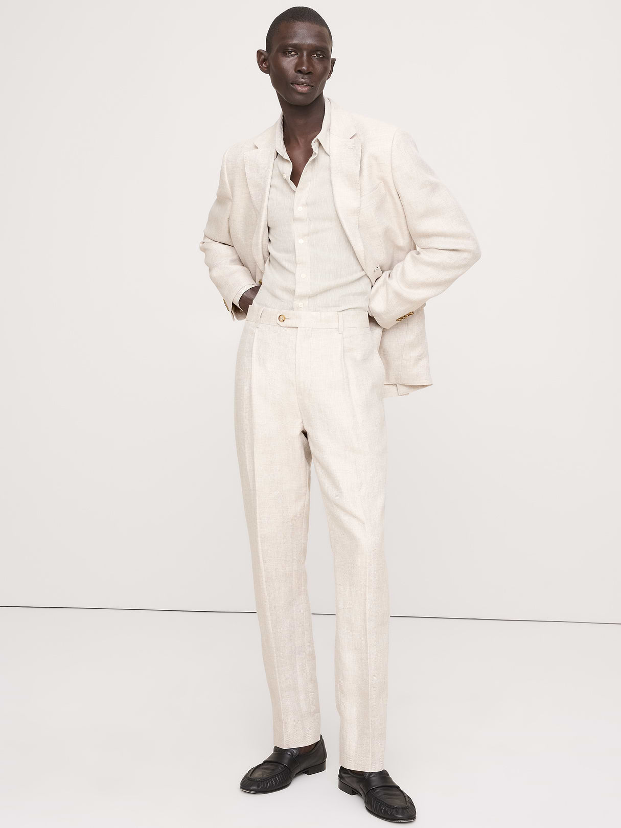 Tailored Slim-Fit Herringbone Linen Suit Pant - Natural