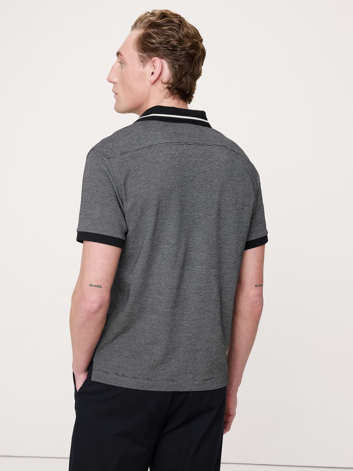 Luxury-Touch Polo - Black & White Stripe