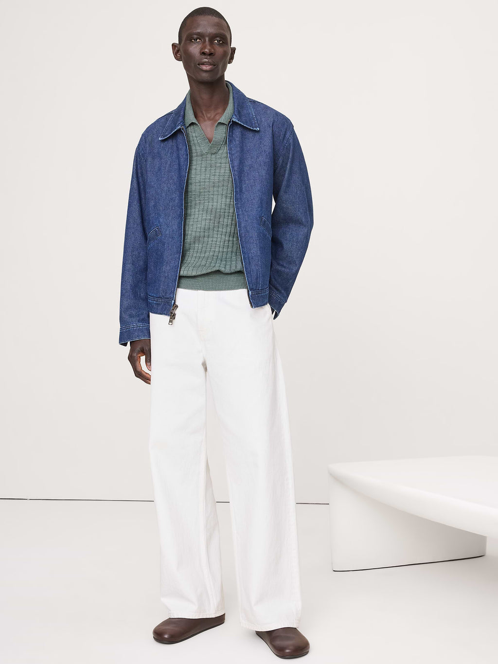 Linen-Cotton Slub Sweater Polo - The Blues