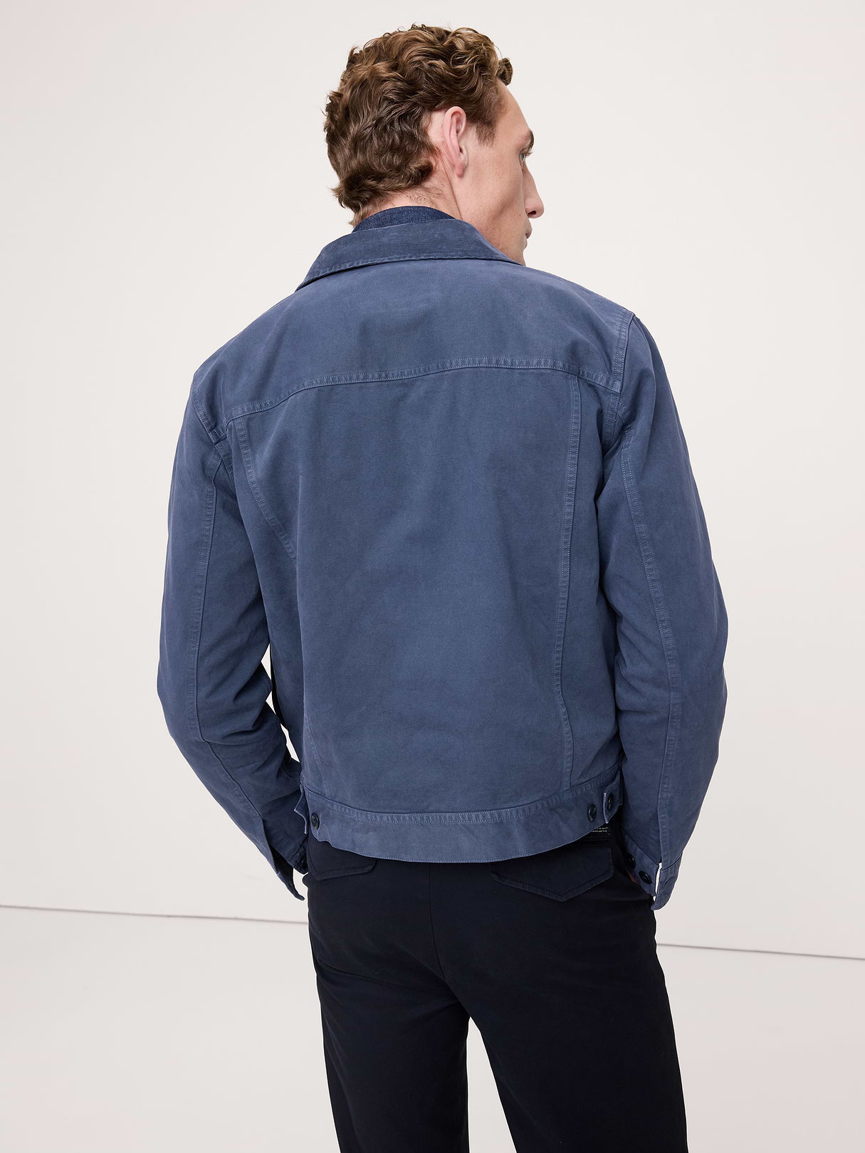 Cotton Twill Mechanic's Jacket with Corduroy Collar - Medium Blue