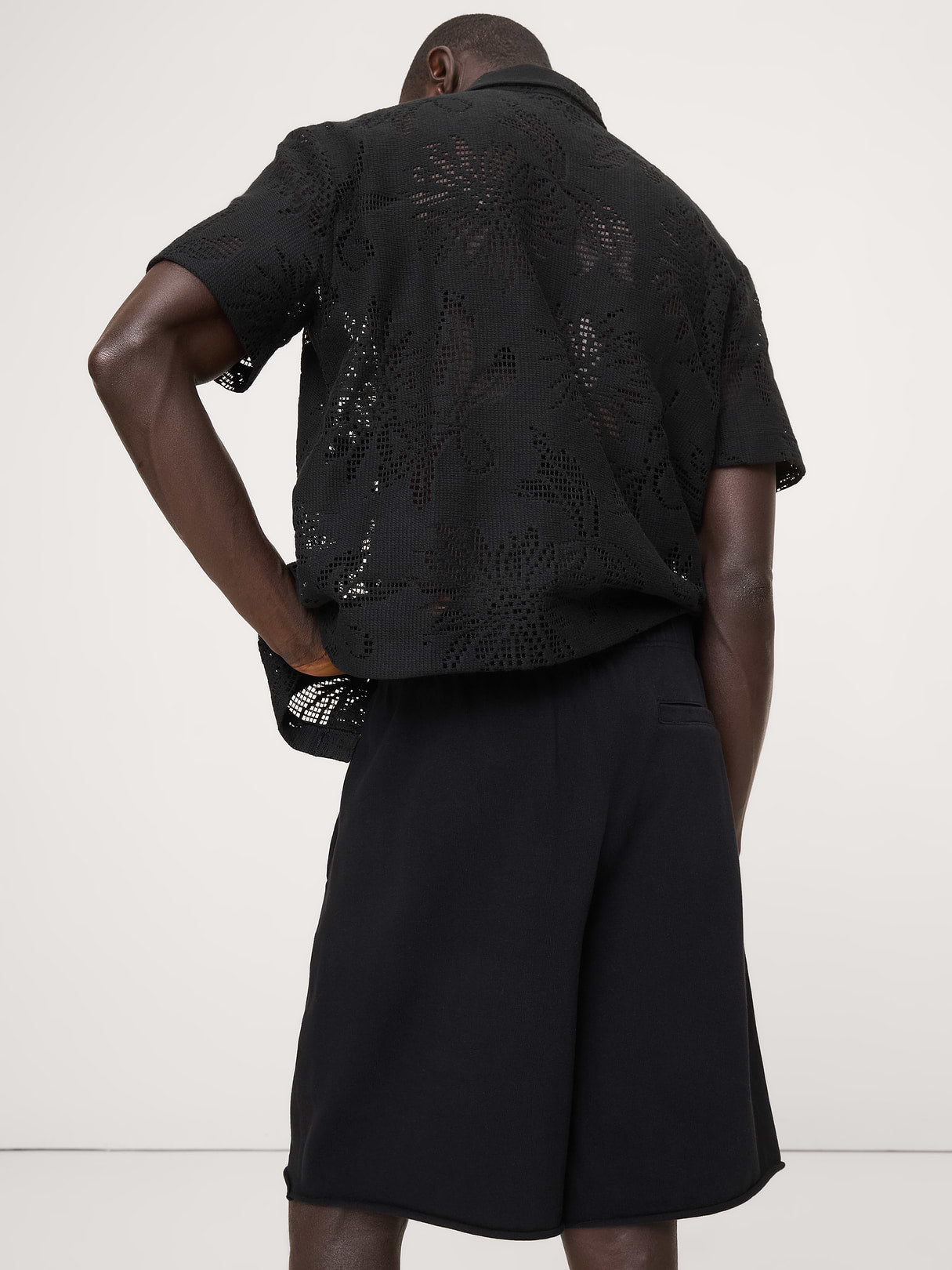 Relaxed Cotton-Fleece Pleated Pull-On Short - Black