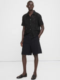 Relaxed Cotton-Fleece Pleated Pull-On Short - Black
