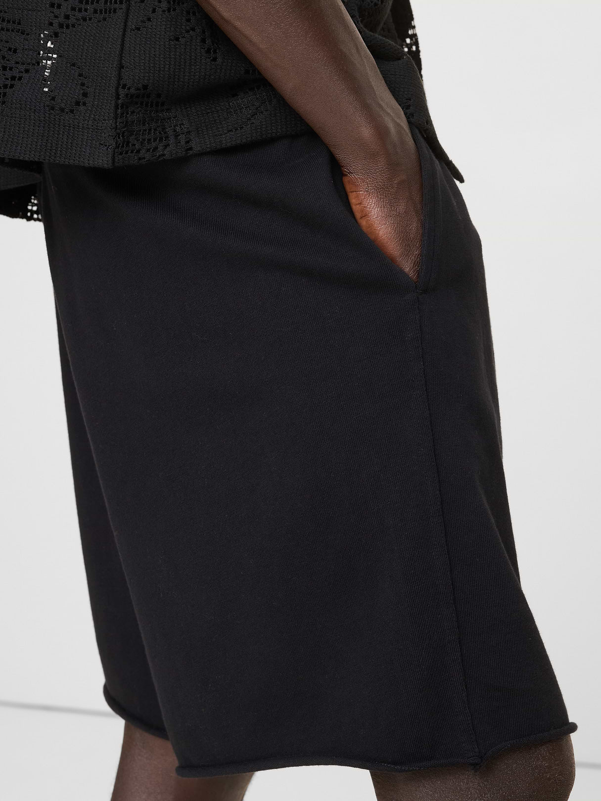 Relaxed Cotton-Fleece Pleated Pull-On Short - Black